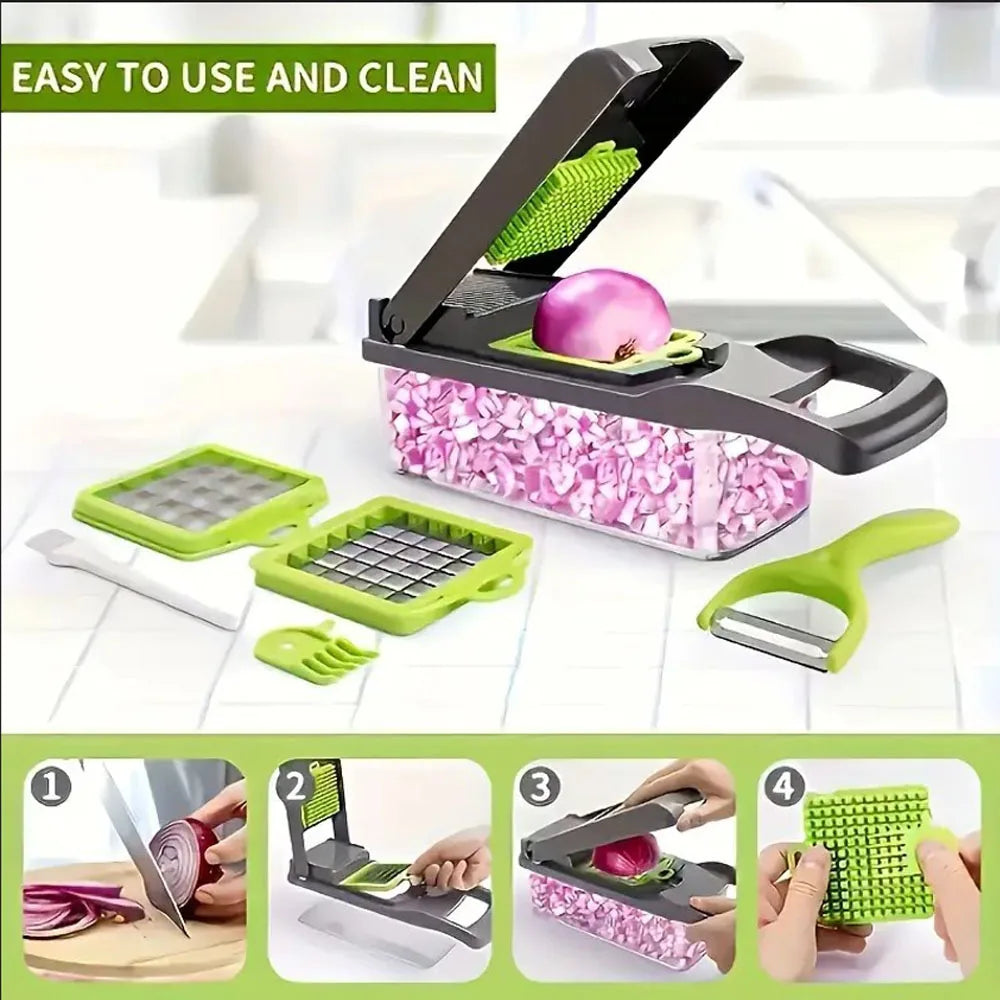Pro Vegetable Chopper & Slicer - 14-in-1 Kitchen Gadget with Container